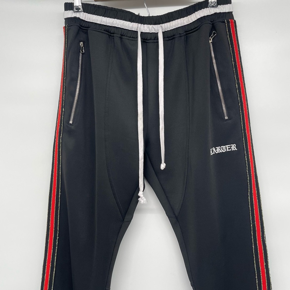 Karter Collection Track Pants Men's XL Black with Red Side Stripes Ankle Zippers - Picture 2 of 12